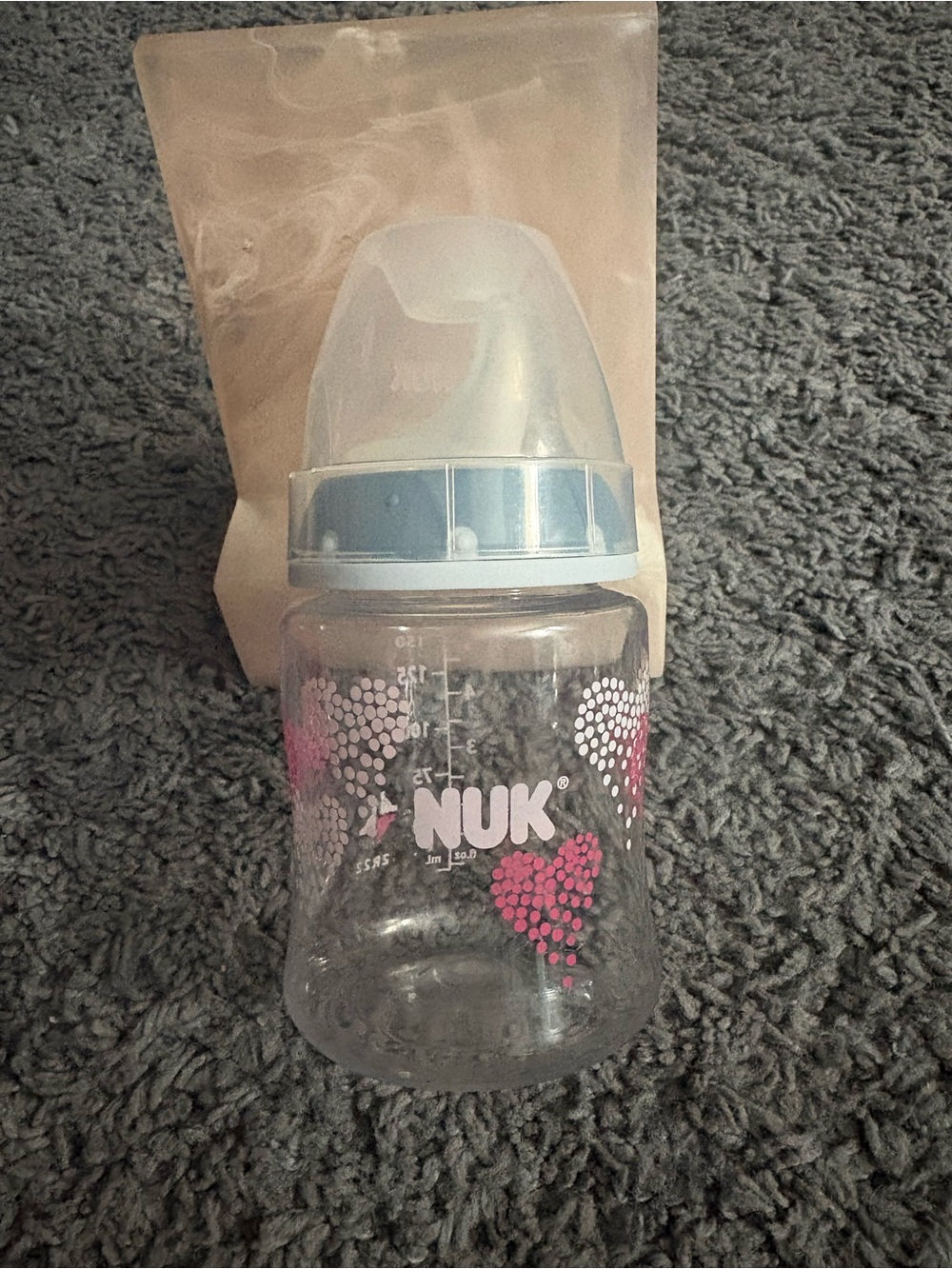NWOT NUK 5oz bottle with hearts as decor